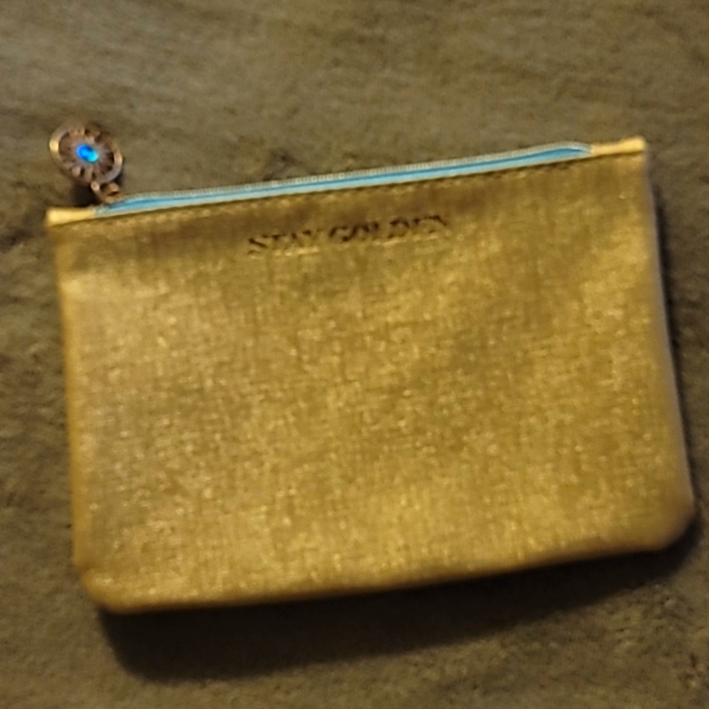 Ipsy Stay Golden Makeup Cosmetic Bag Gold Blue